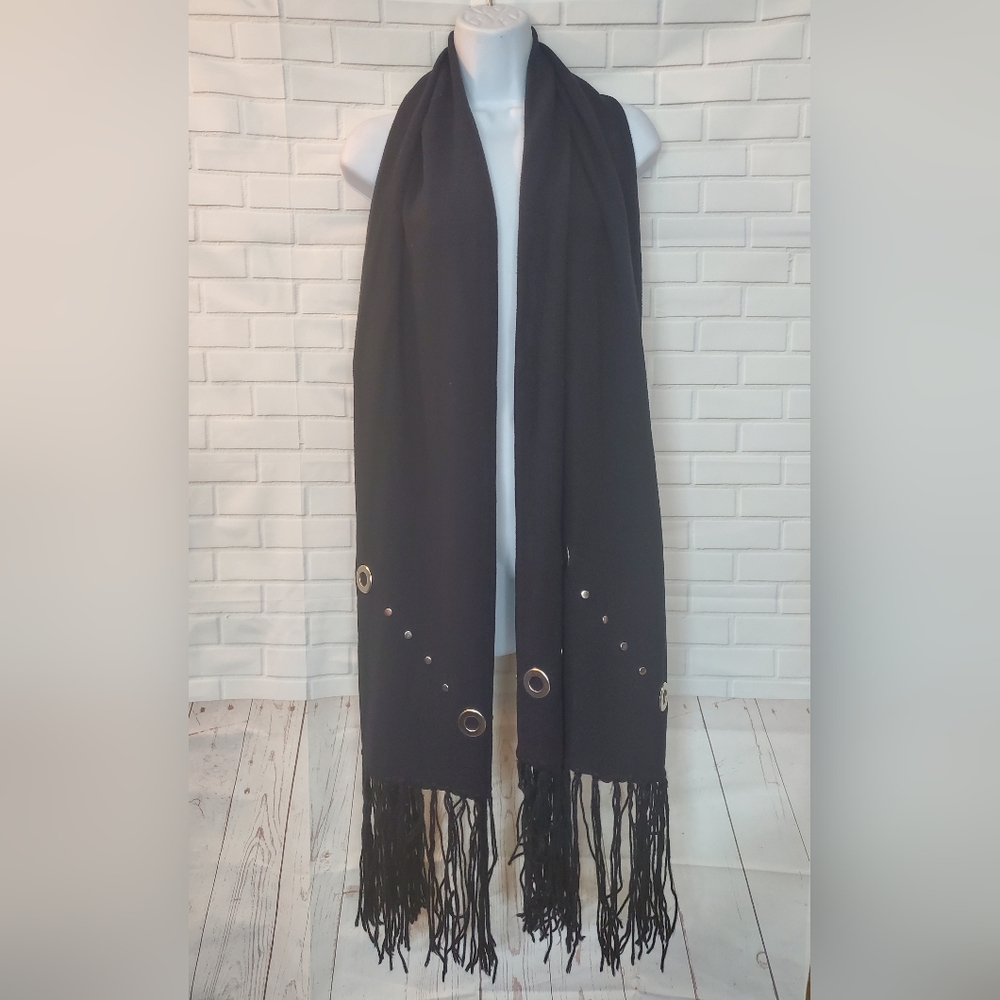 Black Fleece Studded Silver Grommet Scarf